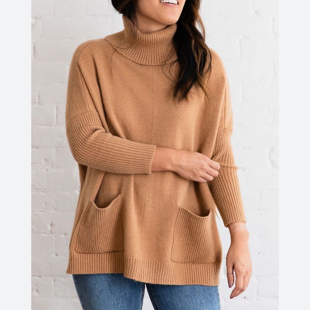 LOFT Light Brown Turtleneck Oversized Sweater